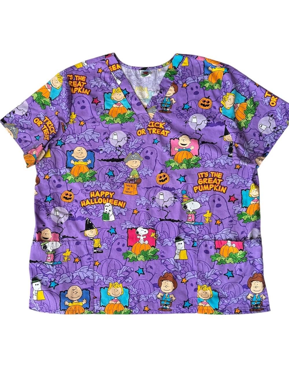 Peanuts It's The Great Pumpkin Charlie Brown Halloween Scrub Top - Size 2XL